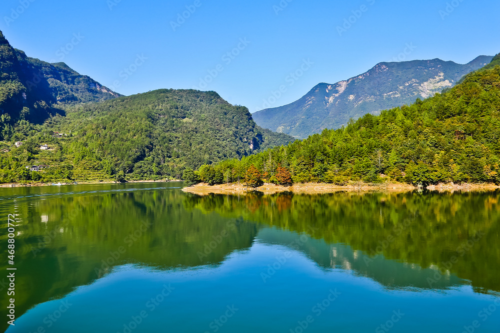 Peaceful Qingjiang river and reflection Enshi China