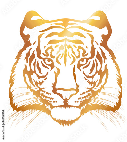Tiger head. Gold silhouette of a tiger head isolated on white background.