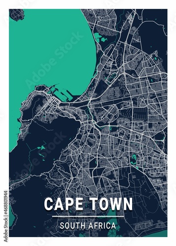 Canvas Print Cape Town Blue Dark City Map