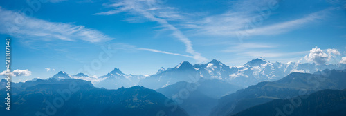wide mountain panorama, lookout from Niederhorn summit to Bernese Alps switzerland