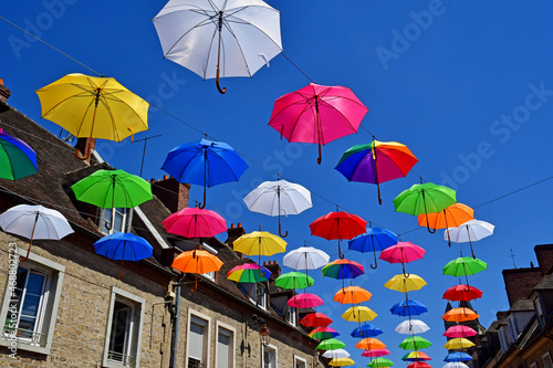 Les Andelys; France - july 2 2019 : umbrellas in a street