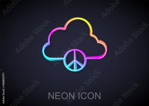 Glowing neon line Peace cloud icon isolated on black background. Hippie symbol of peace. Vector