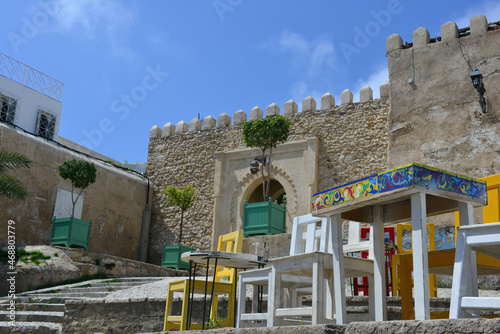 Doorway of entrance of the Kasbah in the Tangier's medina, north of Morocco.
