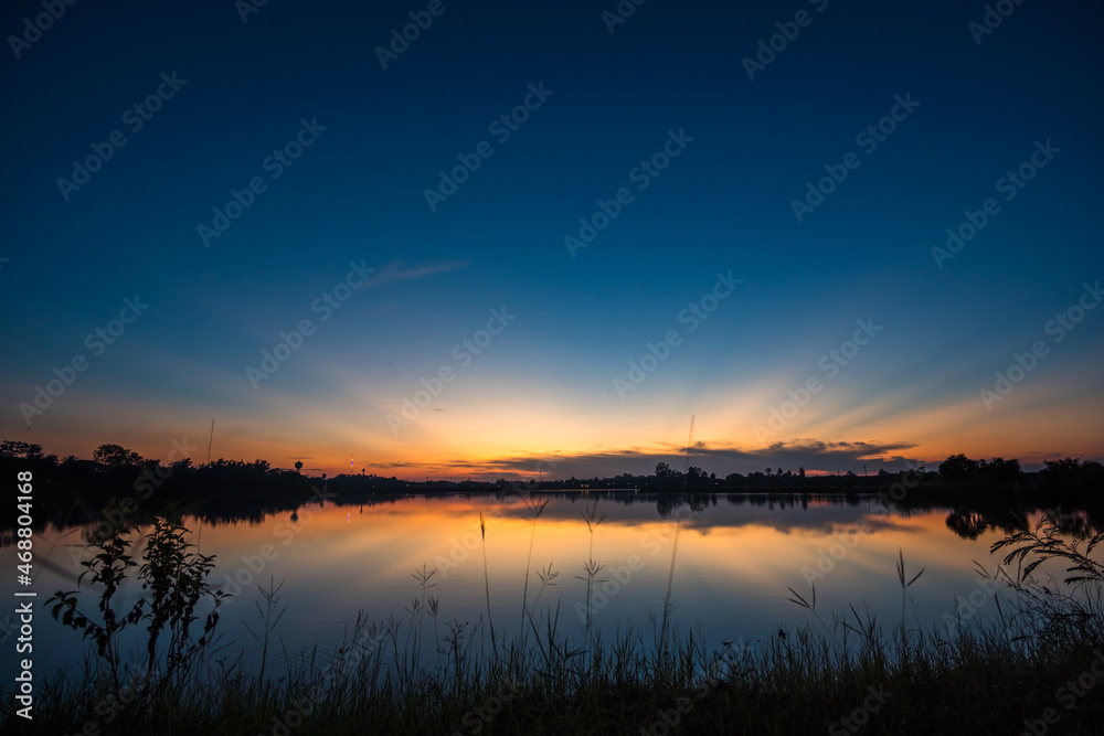 Sunset on the lake landscape