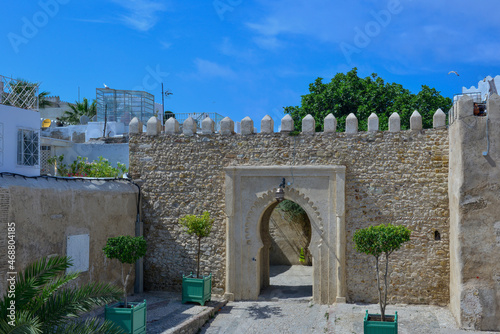 Doorway of entrance of the Kasbah in the Tangier's medina, north of Morocco.