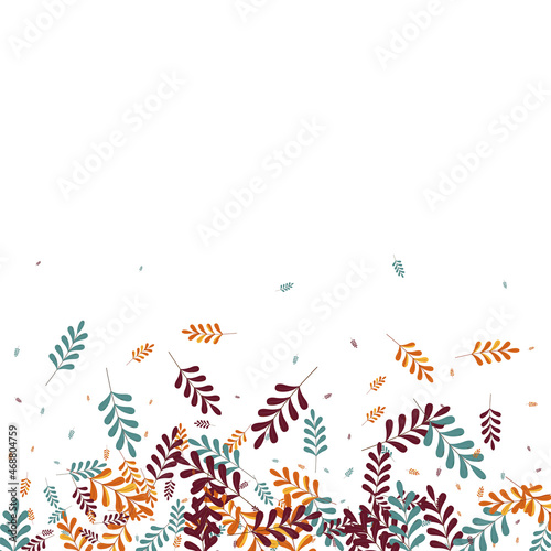 Orange Herb Background White Vector. Foliage Nature Design. Golden Plant. Gold Leaf Wallpaper. Dry Illustration.