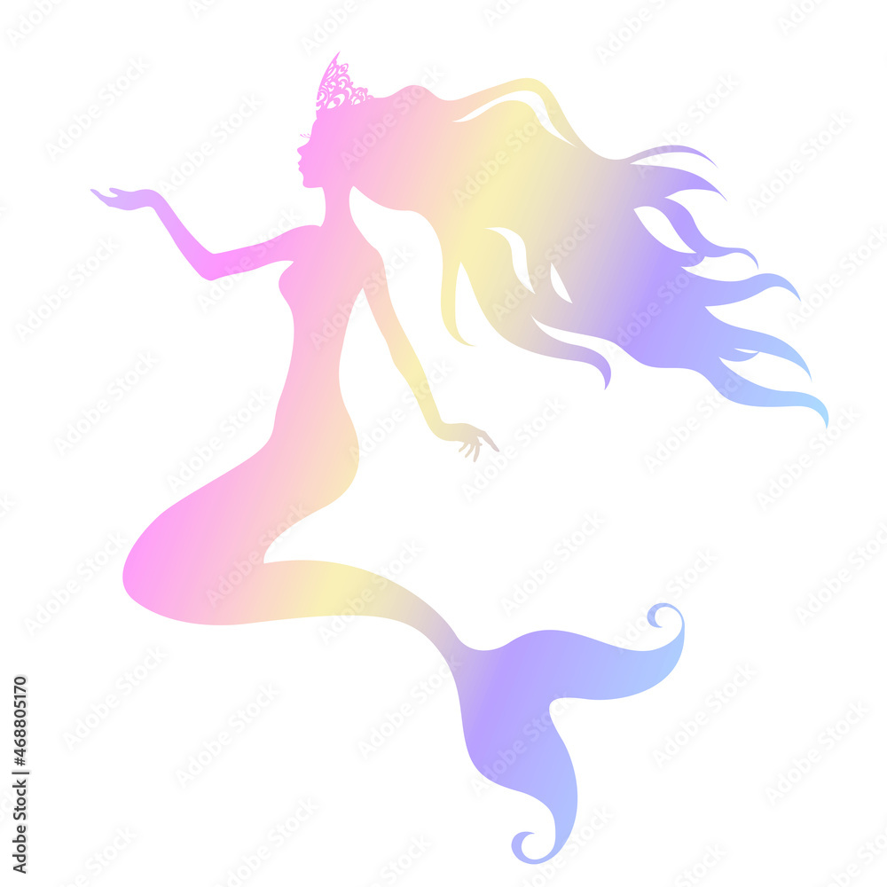 Rainbow silhouette of a princess mermaid in a crown. Rainbow silhouette of a princess mermaid in a crown.