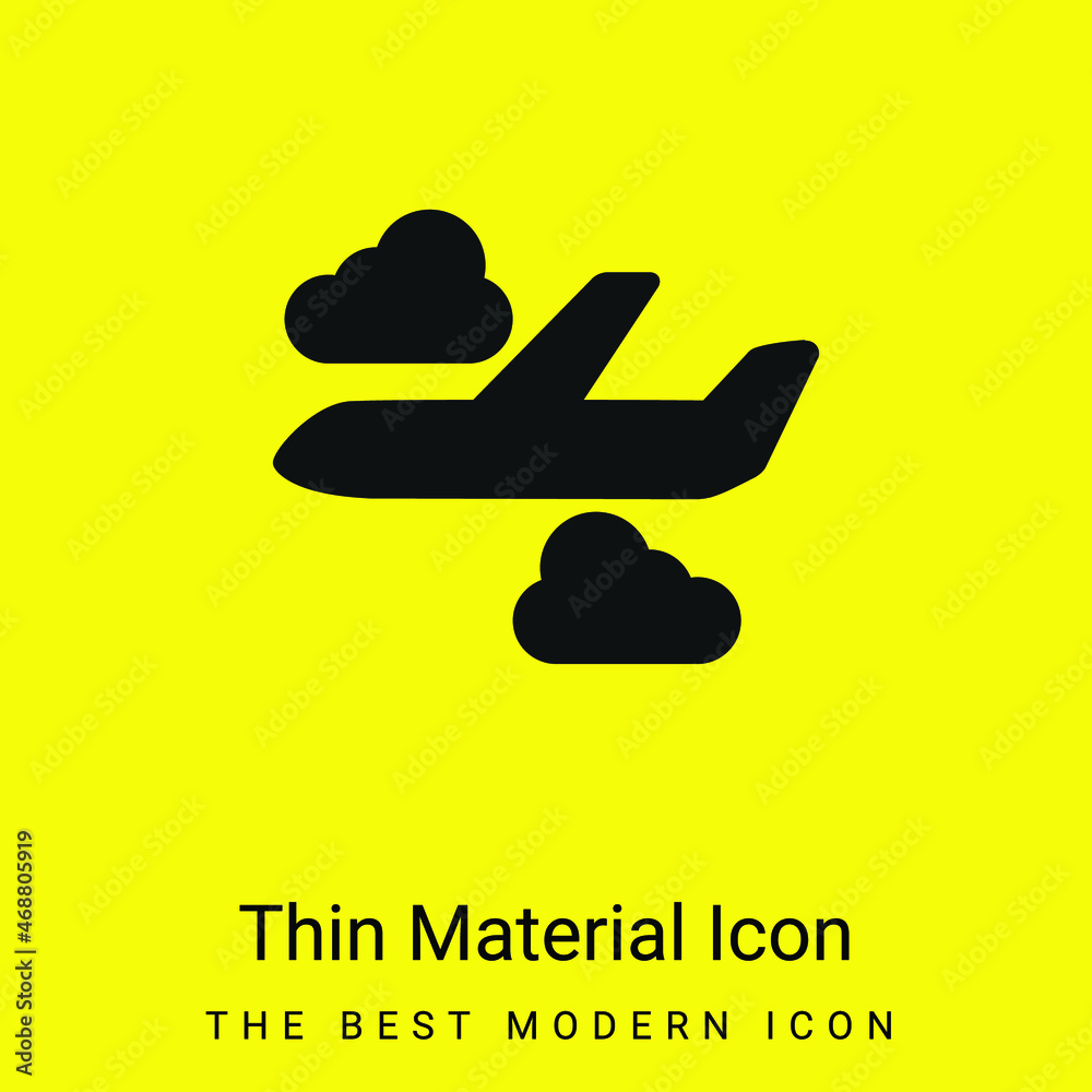 Airplane With Clouds minimal bright yellow material icon Airplane With Clouds minimal bright yellow material icon