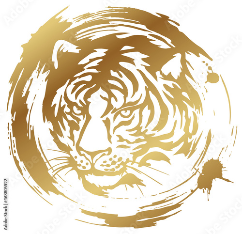 Tiger head. Gold silhouette of a tiger head isolated on white background.
