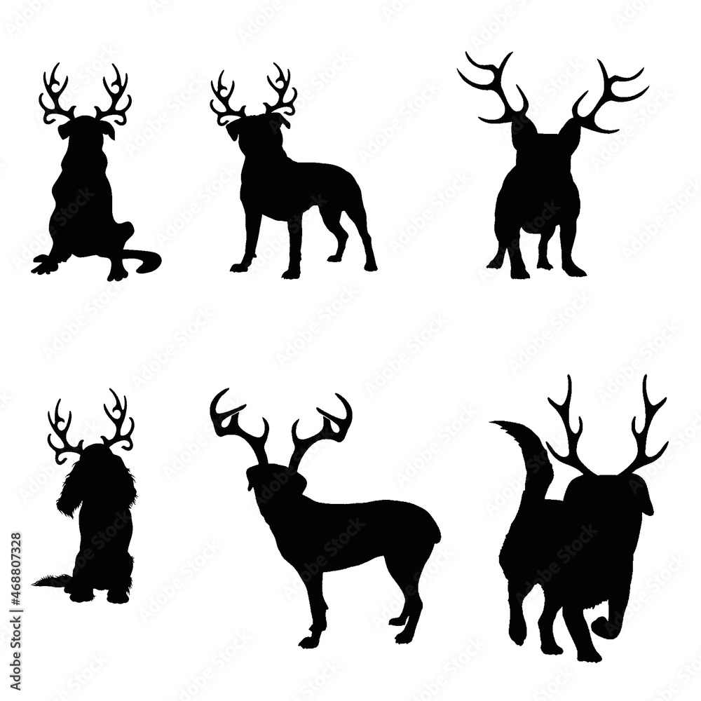 santa hat dog silhouette set santa hat dog silhouette set