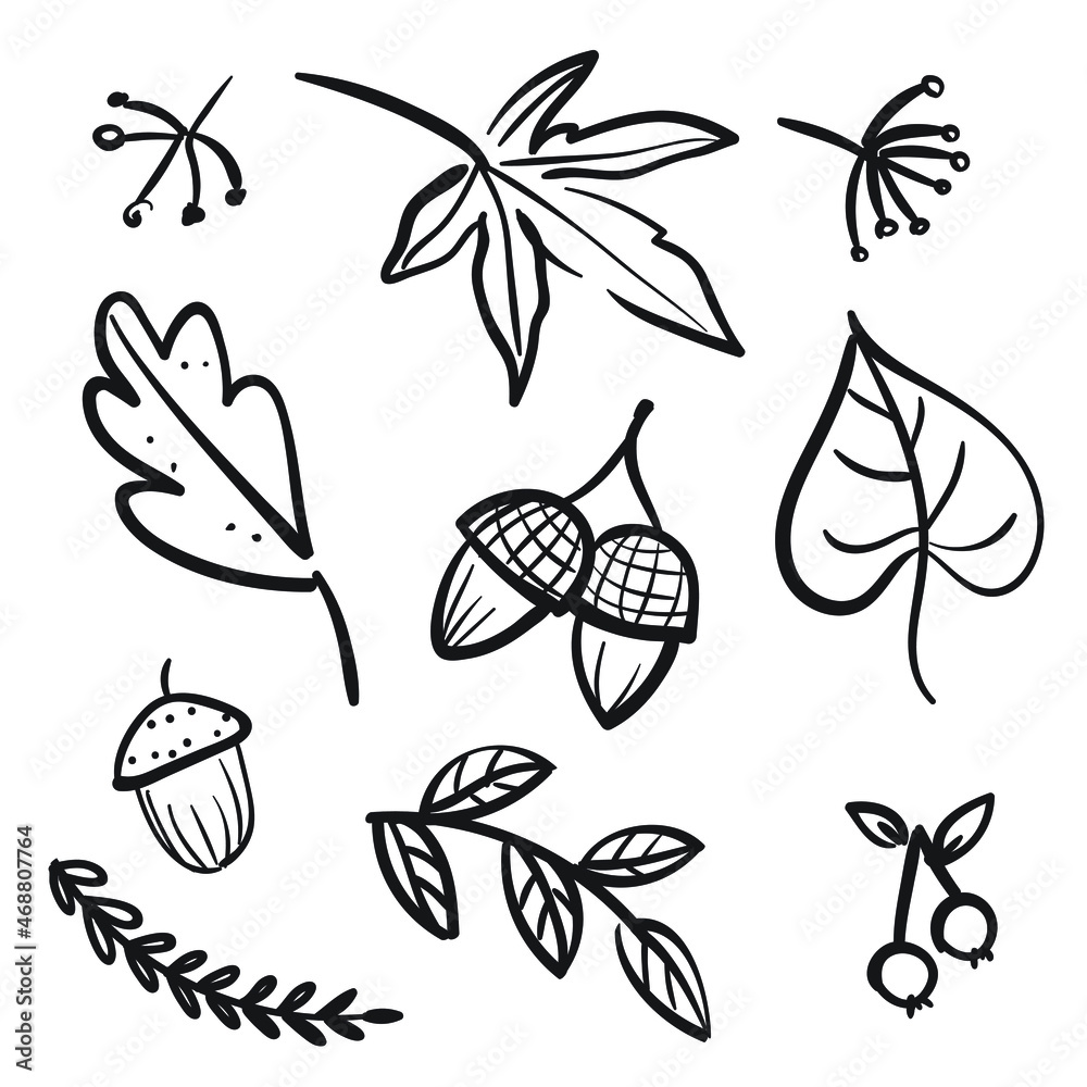Hand drawn autumn doodle set isolated on white Hand drawn autumn doodle set isolated on white
