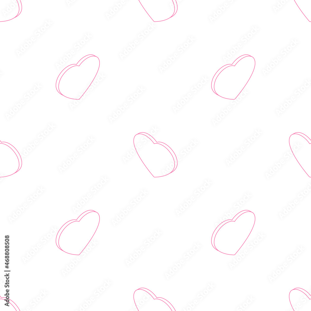 Isometric hearts seamless pattern. Romantic red gift box white background. Love vector illustration.