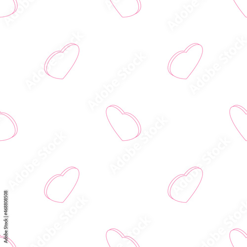 Isometric hearts seamless pattern. Romantic red gift box white background. Love vector illustration.
