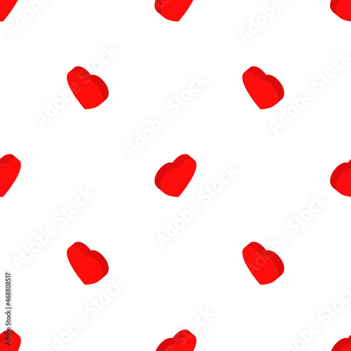 Isometric hearts seamless pattern. Romantic red gift box white background. Love vector illustration.