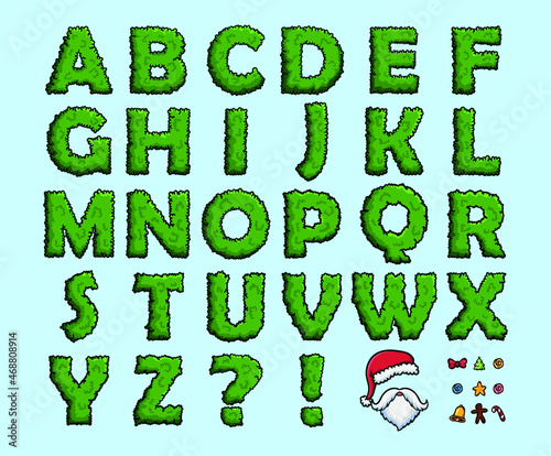 Christmas wreath set  Santa hat and mustache  alphabet letters