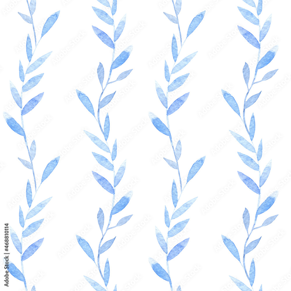 Watercolor Seamless Pattern with abstract blue Plants on white Background. Hand drawn floral backdrop for textile design or wrapping paper Watercolor Seamless Pattern with abstract blue Plants on white Background. Hand drawn floral backdrop for textile design or wrapping paper