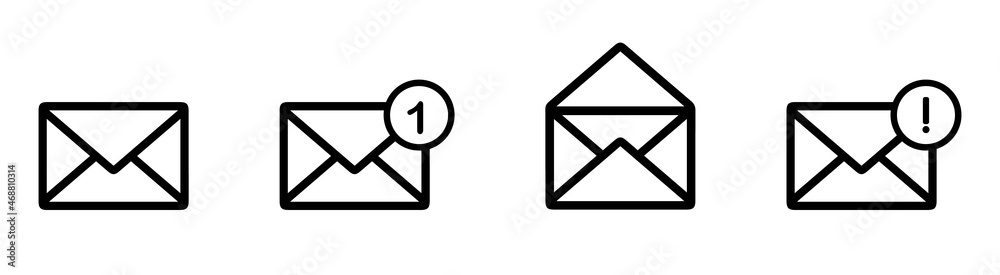 Email icons set isolated on white background. Mail, envelope, letter or message. Vector illustration Email icons set isolated on white background. Mail, envelope, letter or message. Vector illustration