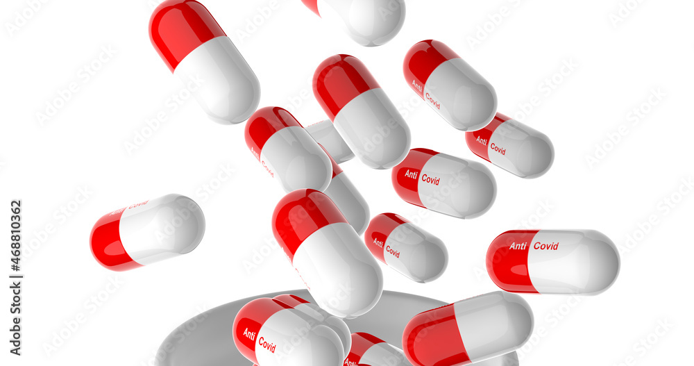 3d render of many white and red pills, close up. Medical concept of Virus Pandemic Protection, Coronavirus COVID-19 3d render of many white and red pills, close up. Medical concept of Virus Pandemic Protection, Coronavirus COVID-19