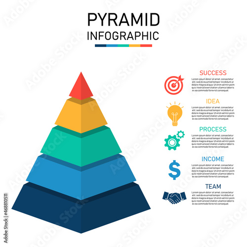 business pyramid infographic with 5 steps. vector illustration in flat style modern design. business and finance concept. for presentation, process, diagram, workflow, chart.