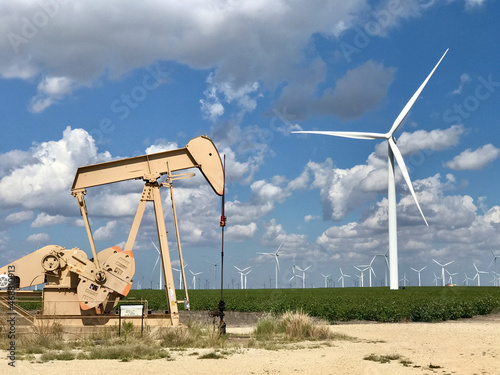 Oil drilling pumps and wind turbines.
