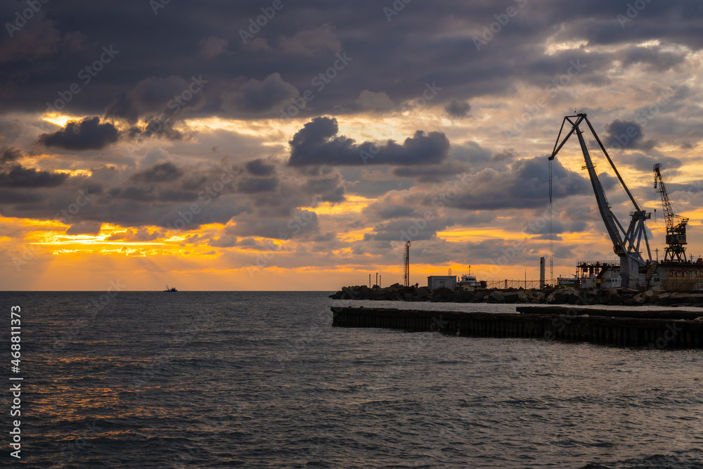 Beautiful sunset in the Black Sea, Poti, Georgia