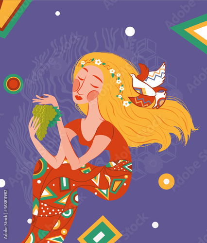 Girl relaxing with grapes illustration