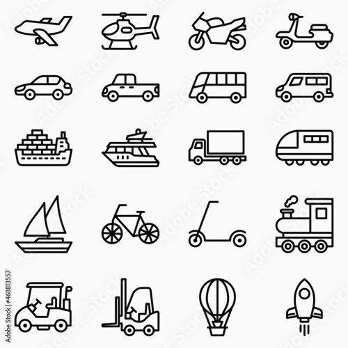 vehicle icon set, transportation vector, transport illustration