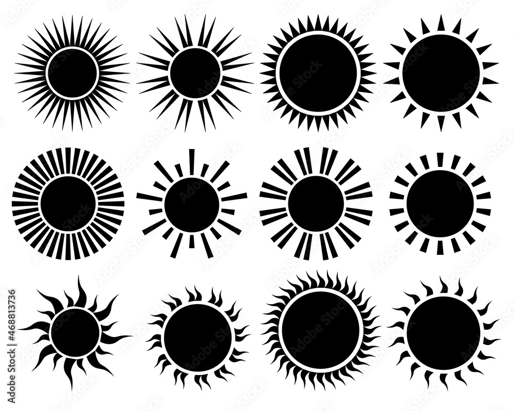 set of black sun image , shadow illustration set of black sun image , shadow illustration