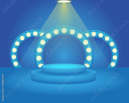 fancy blue stage in shine light template, copy space