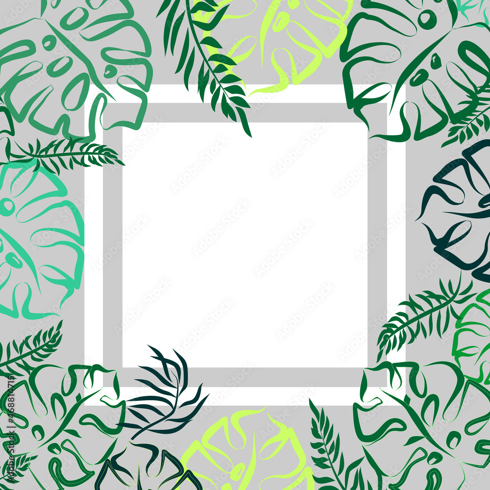 floral ornament from leaves frame on white and gray background
