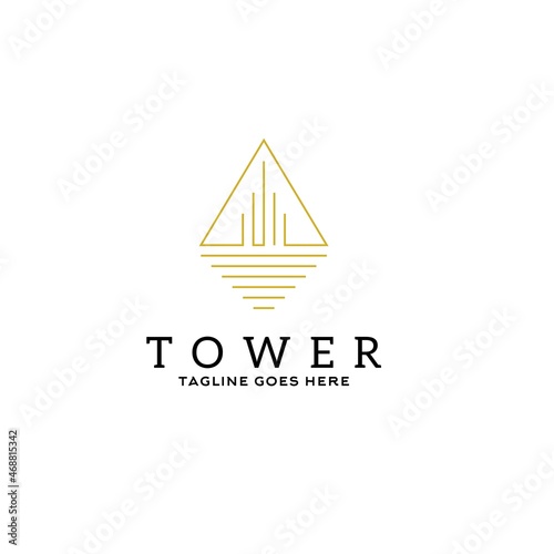 line art outline geometric high tower building logo icon vector template,