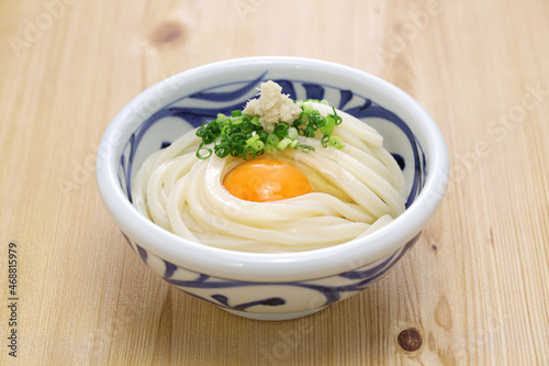 Kamatama Udon, hot udon noodles with raw egg and soy sauce. Japanese food