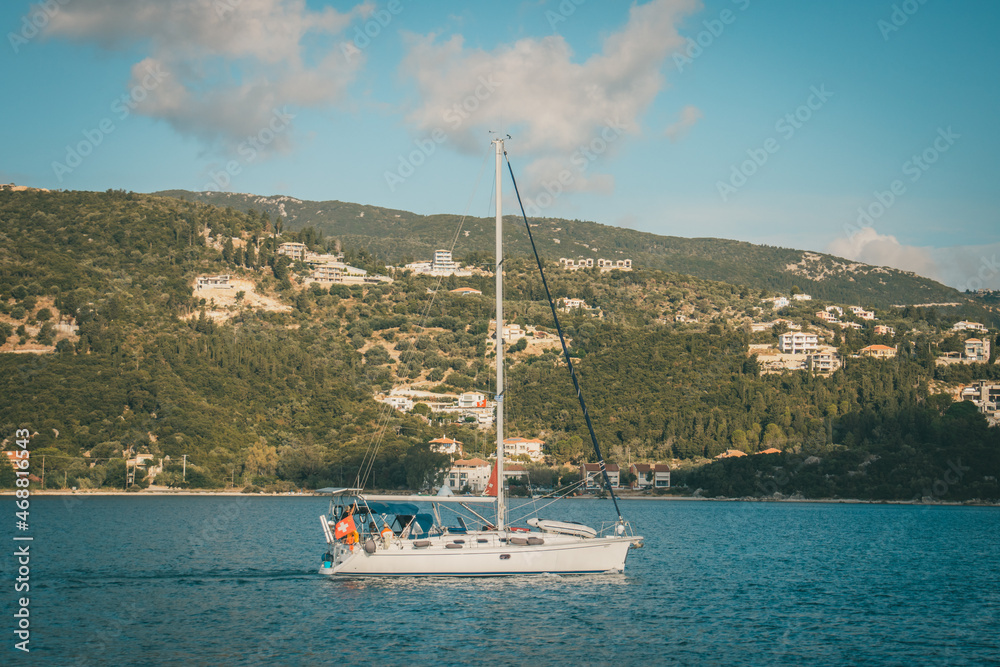 Naklejka premium Travel around Greece yachts in Ionic Sea