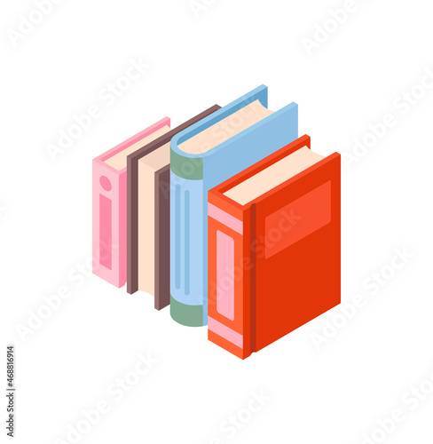 Stack of different books. Vivid images, metaphor for education, obtaining new knowledge, selfdevelopment. Library, literature, poems, stories. Pile of books. Cartoon isometric vector illustration
