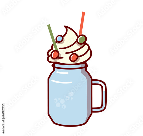 Modern Milkshake isolated on a white background. Milky shake for menu in children's cafe or restaurant, also suitable for posters