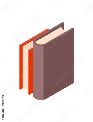 Two volumetric books. Home library metaphor. Selfdevelopment, gaining new knowledge. Stories, poems, literature, fantasy. Useful hobbies education learning. Cartoon isometric vector illustration