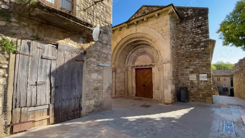 Beautiful medieval  town in Europe Besalú fortified castle old construction bridges and towers Catalan Pyrenees tourism Barcelona