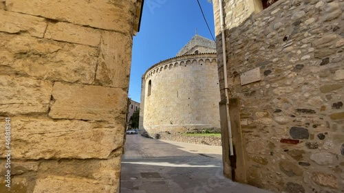 Beautiful medieval  town in Europe Besalú fortified castle old construction bridges and towers Catalan Pyrenees tourism Barcelona