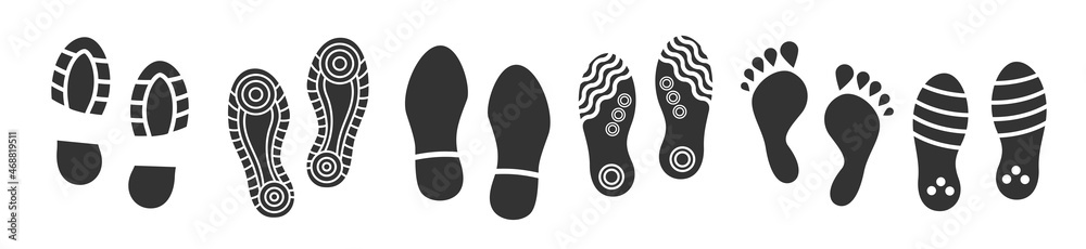 Human footprint set. Footprint set. Footprints isolated on white. Human footprint set. Footprint set. Footprints isolated on white.