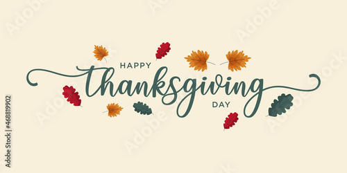 Wallpaper Mural Happy Thanksgiving lettering hand drawn calligraphic with autumn leaf vector illustration. usable for web banners, background, posters and greeting cards Torontodigital.ca