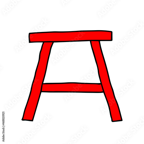 Red Vector outline illustration of a wooden stool isolated on a white background