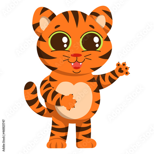 Funny little tiger cub in motion in