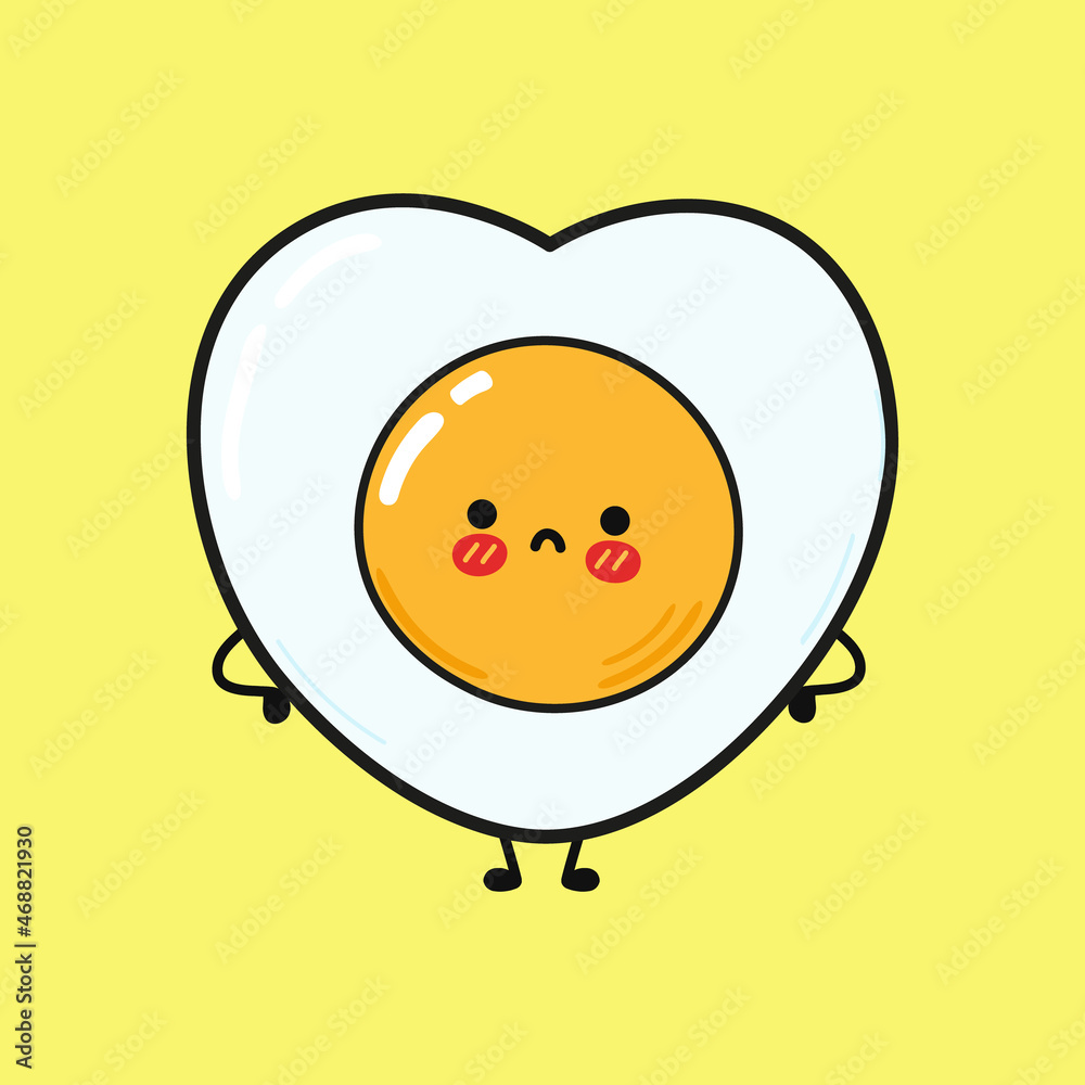 Cute sad fried eggs character. Vector hand drawn cartoon kawaii character illustration icon. Isolated on white background. Fried eggs character concept