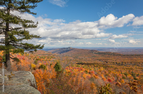View of Catskills and Mohonk Preserve in Minnewaska State Park in the on a brilliant fall day photo
