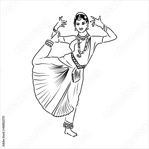 Outline sketch of indian woman dancer dancing