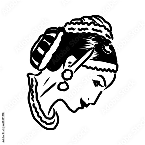 Outline sketch of indian woman dancer dancing