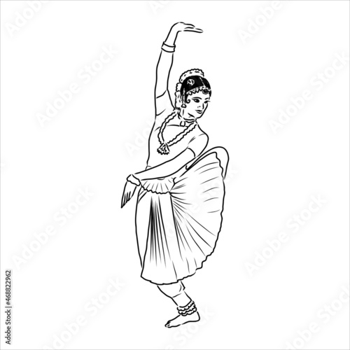 Outline sketch of indian woman dancer dancing