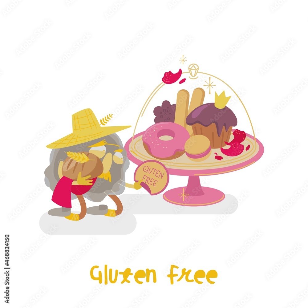 Gluten free. Cartoon character in a trendy style. Gluten free. Cartoon character in a trendy style.