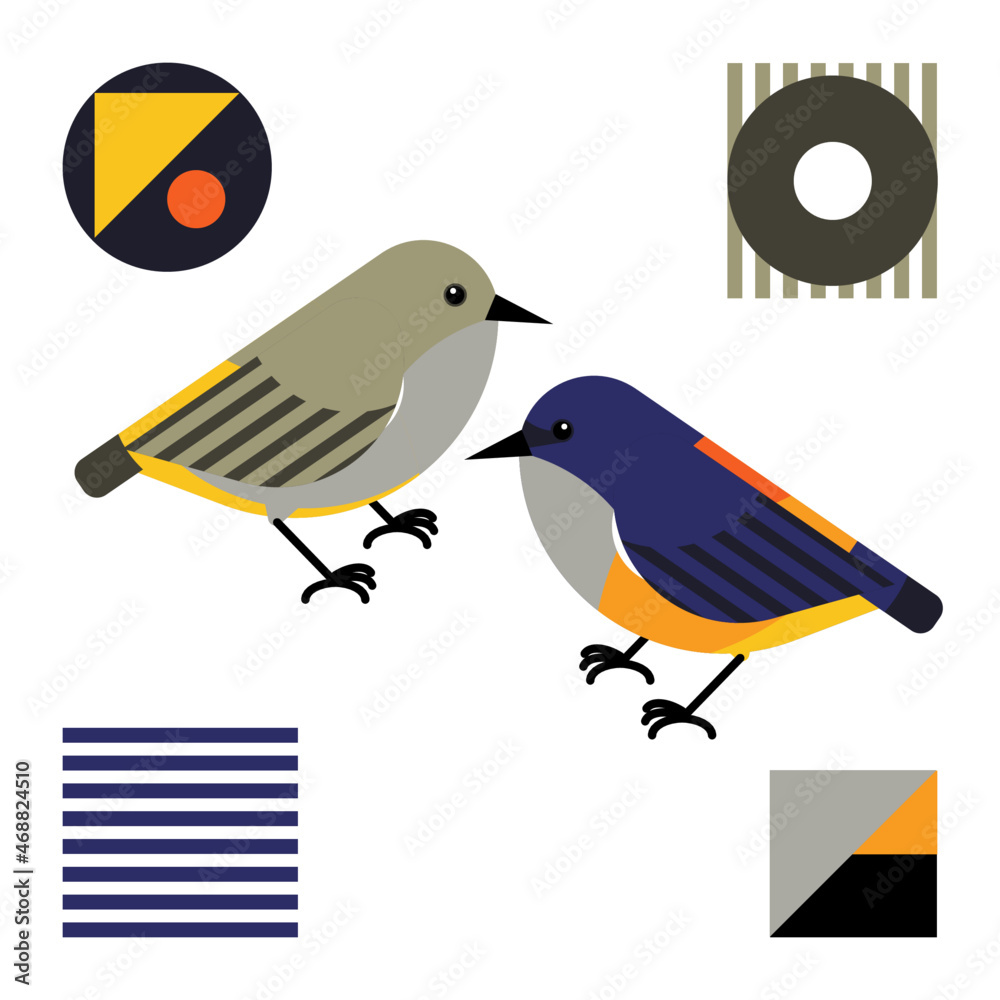 A pair of Flowerpecker bird Decorative Illustration A pair of Flowerpecker bird Decorative Illustration