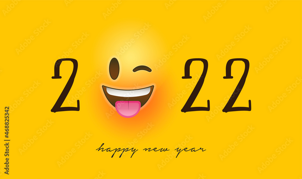 Happy New Year 22 Funny Emoticon Face Card Stock ベクター Adobe Stock